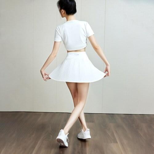 Womens Spring and Summer Quick-drying Running Suit Fashion Fitness Jacket Quick-drying Pleated Skirt Pants Two-piece Suit