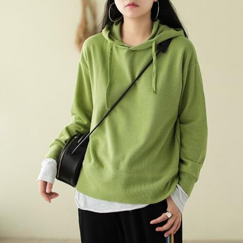 Johnature Women Hooded Pullover Sweatshirts 7 Color Long Sleeve 2021 Autumn Casual Hoodies Loose Women Cloths Sweet Sweatshirts