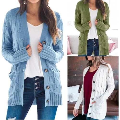 2021 Autumn Casual Knotted Button Knit Cardigan Sweater Womens Fashion Pocket Solid Color Cardigan Winter Long sleeve Jacket