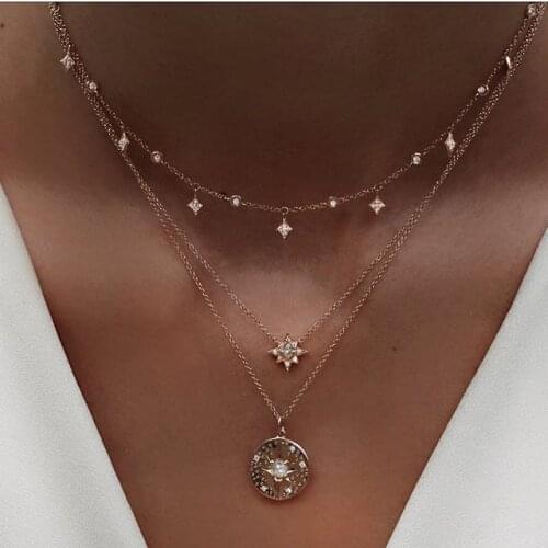2019 sun flower round coin Pendant necklaces for women rainbow cz disc engrave star starburst geometric trendy fashion jewelry
