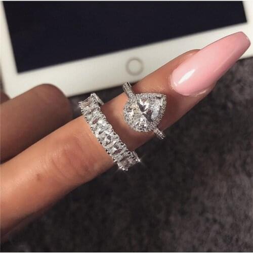 Water Drop Promise ring 925 Sterling silver Diamond cz Engagement Wedding Band Rings for women Bridal Jewelry Gift