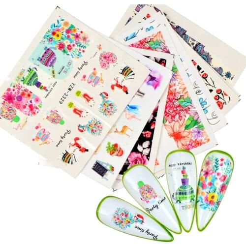 1PC Watercolor Flower Simple Sliders Nail Desgin Sunflower Sakura Nail Sticker Watermark Tattoo Summer DIY Decor