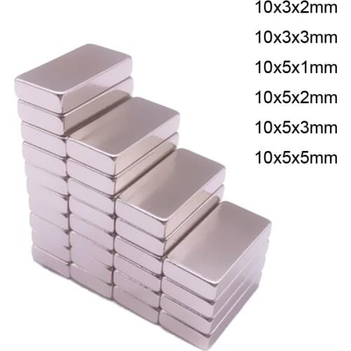 10pcs Rectangle Magnets 10x3mm 10x5mm Thick 1/2/3/5mm Neodymium Block Rare Earth Strong Craft Magnet N35
