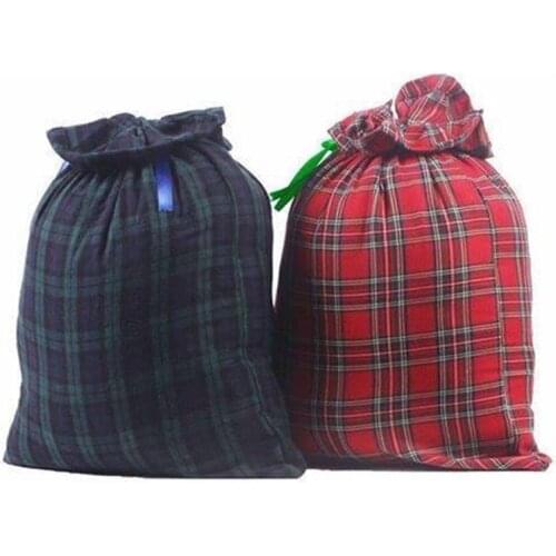 100pcs free shipping Personalized Style vintage Pattern Christmas Plaid Santa Sack good quality monogram santa gift bags SN1982