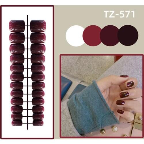 24 Pcs/Bag Glossy Short Square Head False Nails Wearable Fake Nails Full Cover Nail Tips Press On Nails With Press Glue