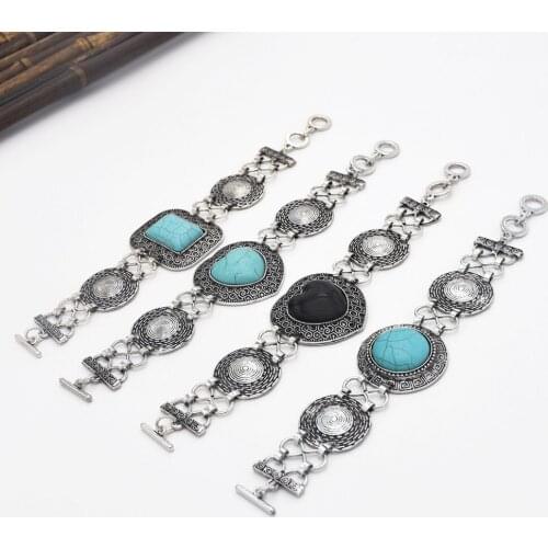 4 Styles Gypsy Antique Sweat Heart Links Chains Bracelets Women Cuff Hands Jewelry Wrist Strap Accessories Toggle Clasps