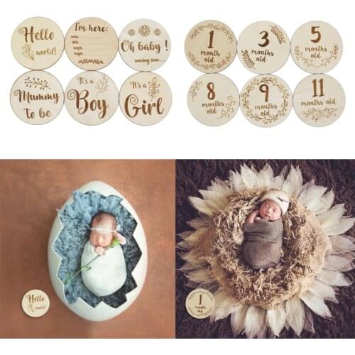 6 Pcs/set Baby Monthly Milestone Wooden Card Infants Newborn Growth Album Photography Props Kids Newborn Shower Gifts
