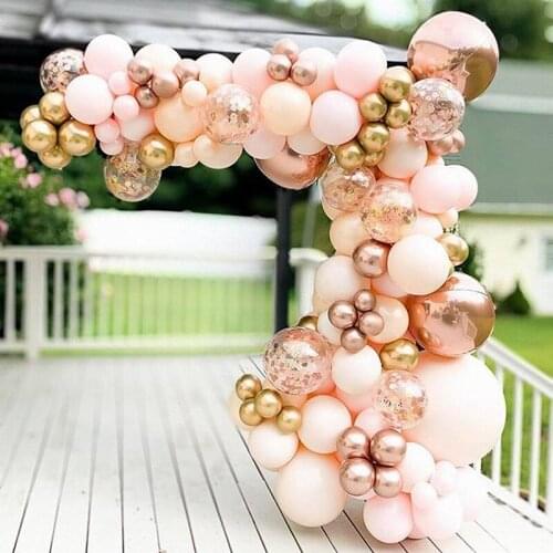 96PCS/Set Peach Balloon Garland Arch Kit Chrome Rose Gold 4D Ballon For Girl Baby Shower Kids Wedding Birthday Party Decor