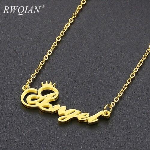 "Angel" Pendant Name Necklace Gold Silver Color Stainless Steel Necklace for Women Custom Necklace Personalized Mother Gifts