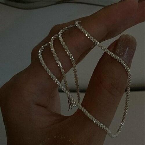 Shiny Sparkling Glitter Clavicle Chain Necklaces Silver Color Chain Cocktail Party Fine Jewelry for Women Gifts Accessories