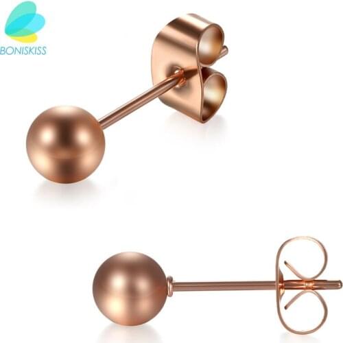 Boniskiss Women Designer High Quality 2020 Rose Gold color Earring Rose Gold Stainless Steel Stud Earring Statement Jewelry