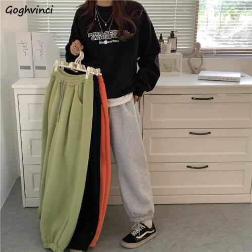 Women Sweatpants Solid Simple High Quality Elastic Waist Cotton Harem Baggy Slim Big Size 2XL Candy Colors Plus Velvet Sweet New