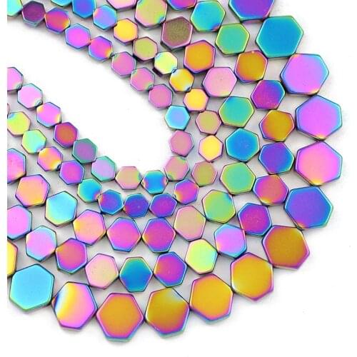 Natural Stone Multicoloured Flat Hexagon Hematite Beads 4/6/8MM Spacer Loose Beads For Jewelry Making Diy Bracelet Accessories