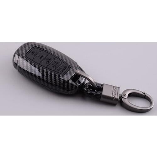 5 Button Car Remote Key Fob Cover Case Shell with Chain Fit for Hyundai Palisade Elantra 2018 2019 2020 2021 Carbon Fiber Style