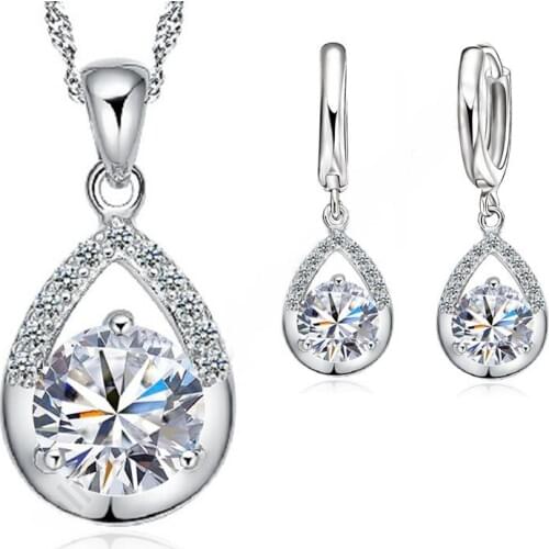 Elegant Fashion Jewelry Sets Pure 925 Sterling Silver Romantic Top Quality Earrings Necklace Set For Women Wedding Bridal