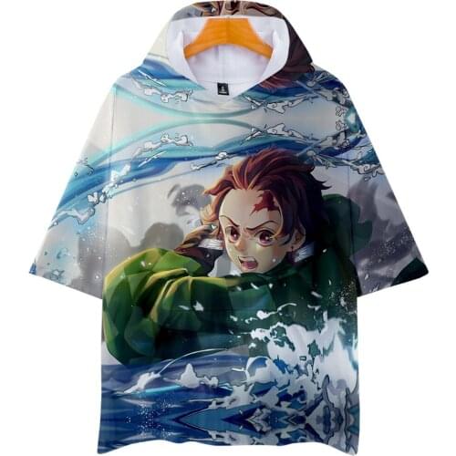 New t shirts men Japanese anime Ghost Blade printed t-shirt Hooded collar casual Harajuku tshirt streetwear tops stranger things