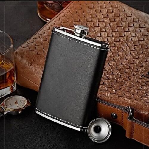 6oz 9oz Portable Leather Covered Stainless Steel Caps For Whiskey Wine Pot Men Outdoor Travel Flagon
