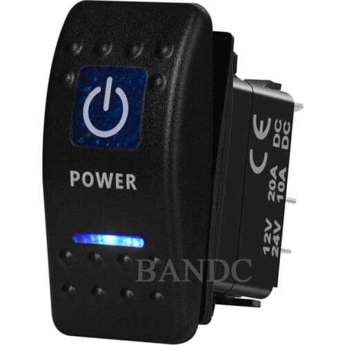 Illuminated Blue Led, Power Symbol Rocker Switch 5P SPST On-Off Toggle Switch for Car Boat Caravan Camper RV, Car DIY Switches