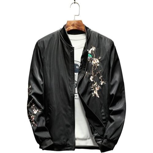 Man Jacket Flower Embroidery Spring and Autumn 2018 New Mens Jacket Zipper Brand Streetwear Hip Pop Bomber Jacket Men