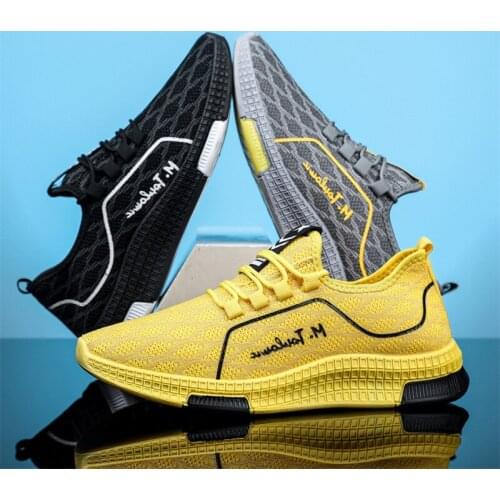 Flying woven sports shoes trendy fashion mens casual running shoes breathable sports shoes large size 39-44