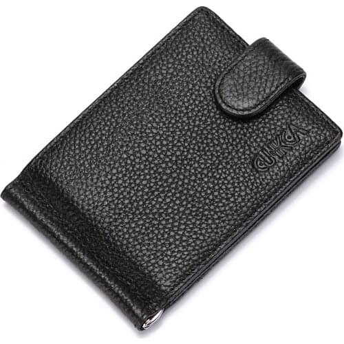 RFID Blocking Genuine Leather Mens Money Clip Wallet Slim HASP Purse With Metal Clamp Card Case Small Cash Holder For Man