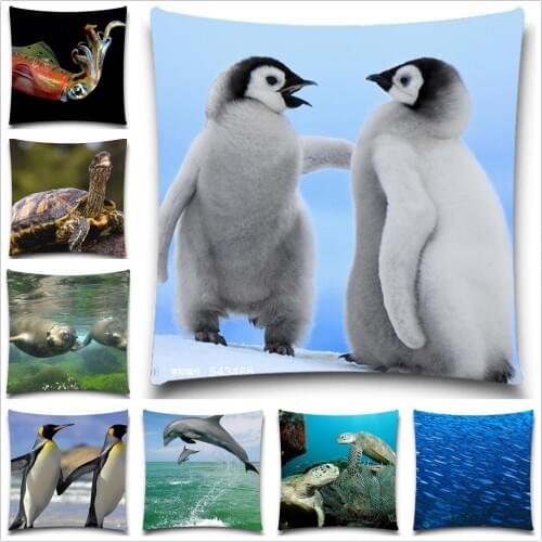 Penguin Starfish Sea turtle Cotton Polyester Pillow Cases For Kids Baby Girl Boy Bedroom Decor 5 size ocean Cushion Cover