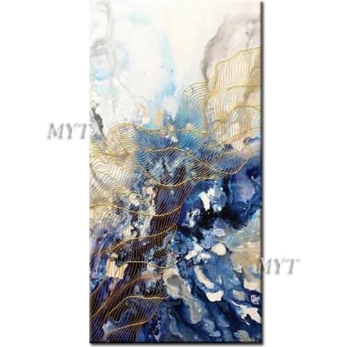 New Arrival Designed Abstract Pictures Home Decor Wall Art Hand Painted Golden Line Oil Painting on Canvas Handmade Paintings