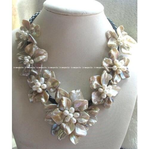 Jewelry wholesale freshwater pearl sea shell flower 18.5" necklace
