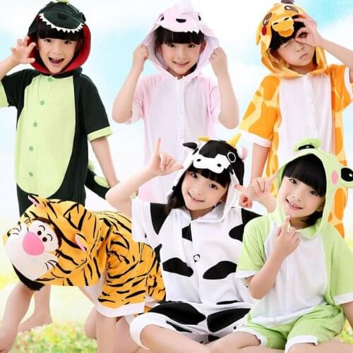 Animal Pajama Kids Summer Short Sleeve Onesies Cat Stitch Panda Cotton Cartoon Cosplay Sleepwear