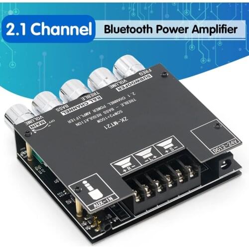 MT21 Bluetooth 5.0 Subwoofer Amplifier Board 50WX2+100W 2.1 Channel Power Audio Stereo Amplifier Tone Board Bass AMP AUX 12V 24V