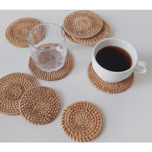 Rattan Coasters Cup Bowl Pad Mats 10CM Round Handmade Insulation Placemat Boho Japanese Style Table Decoration Photo Prop