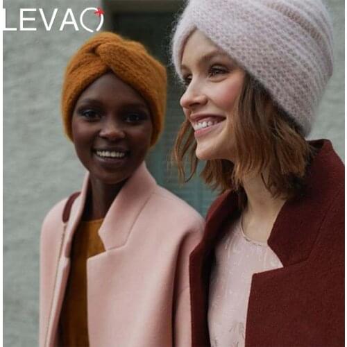 Levao New Winter Warm Knit Turban Cross Twist Arab Hair Wrap Headbands for Women Hair Accessories Knitted Bandanas Headwrap