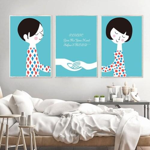 Simple Cartoon Character Couple Love Wall Art Canvas Poster Print Painting Nordic Kid Child Bedroom Decoration Picture