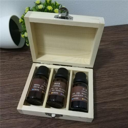 Pure Wood Handmade Rectangular Box with Hinge Lid 3 Grids Box for 15ml Standard Oil Bottle Essential Oil Storage Box11.5*9*4.3cm
