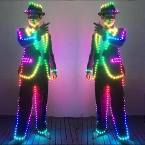 RGB LED Costume Colorful LED Suit For Dance Performace LED Stage Clothes Luminous Glowing Suits