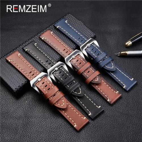 REMZEIM Genuine Leather Watchbadns 18mm 20mm 22mm 24mm Blue Red Brown Woemn Men Cowhide Watch Band Strap Watch Accessories