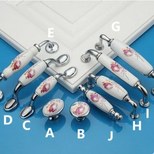 Red flower ceramic drawer cabinet knob pull shiny chrome dresser cupboard door handles 3" 5" moderm furniture handle 96mm 128mm