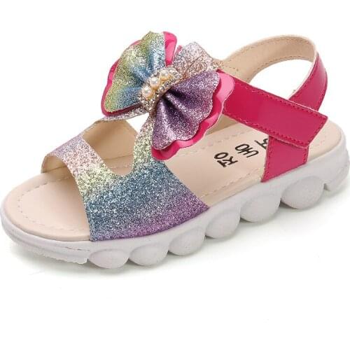 Summer Kids Sandals Girls Baby Toddler Shoes Fashion Sequined Bow Girls Princess Shoes Children Non-slip Comfort Beach Sandals