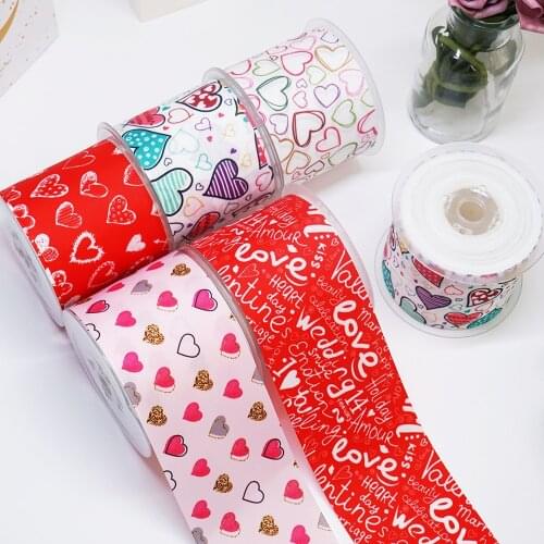 DIY Valentines Day Loving Heart Printed Grosgrain Ribbon For Craft Supplies Sewing Accessories 5 Yards. 26596