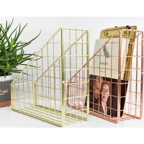 Nordic Wrought Iron Grid File Holder Simple Single Layer Desk Shelf Book Storage