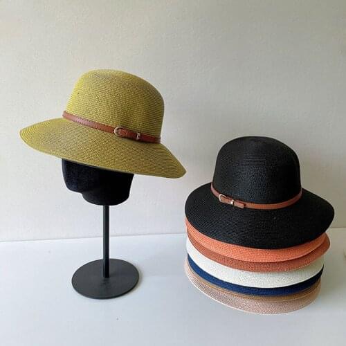 Spring Summer New Big Brim Paper Straw Hat PU Belt Decoration Dome Sunshade Sun Hat For Women Fashion Vacation Casual Bucket Cap