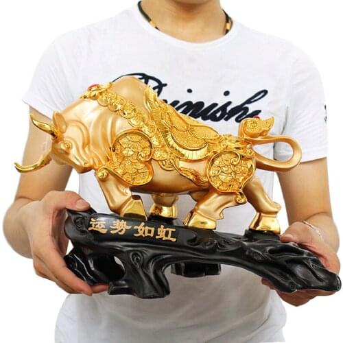 CHINESE GOLDEN LUCKY CATTLE ANIMAL RESIN STATUE HOME ACCESSORIES LIVING ROOM ENTRANCE ORNAMENTS DECORATIONS BIRTHDAY PRESENT