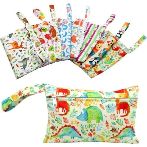 Baby Diaper Bag Zipper Multifunctional Storage Bag Printed Waterproof Wet Dry Nappy Zipper Handbag Stroller Carry Accessory