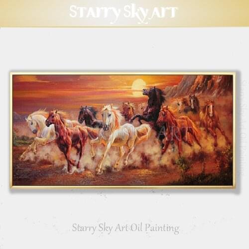 Top Artist Hand-painted High Quality Running 12 Horses Oil Painting on Canvas Luxury Chinese Style Running Horse Oil Painting