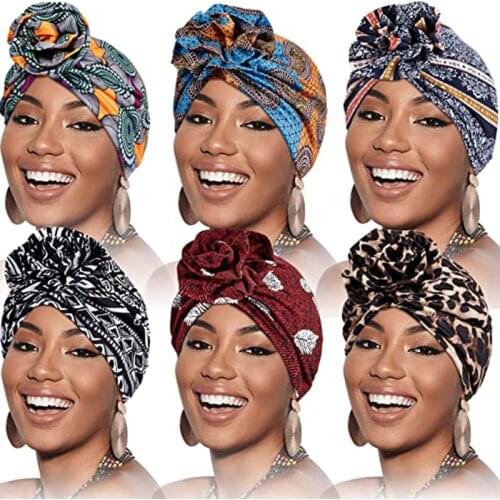 Pastoral Floral Print Turban Women National Wind Muslim Hat Bandana Chemotherapy Hat Sleep Caps Beanies Headwrap Fashion Casual