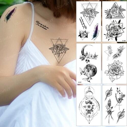 Waterproof Temporary Tattoo Sticker Linear Geometric Triangle Round Rose Flower Tatoo Shoulder Chest Flash Tatto Man Woman Child