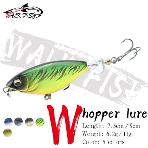 WALK FISH 75mm/90mm Fishing Lure 6.2g 11g Whopper Popper Rotating Tail Fishing Baits Artificial Hard Bait Topwater Fishing Lure