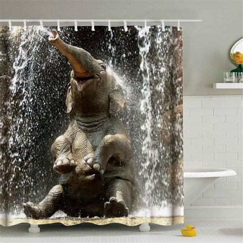 Cute Cartoon Animals Elephant Shower Curtains Fabric Waterproof Polyester For Bathroom With Hooks Customized Home Decoration