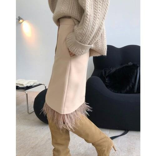 Women Skirt Fall/Winter New Fashion Pure Color Feather Decoration Detachable Skirt Slim Thin Skirt Women