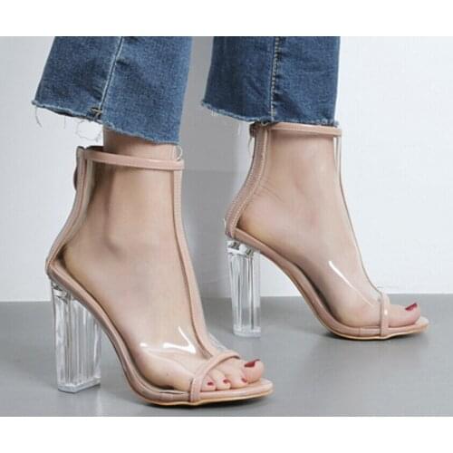 2019 summer new transparent thick with cool boots crystal with sandals high heel fish mouth shoes tide female